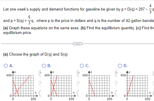 demand functions for gasoline be given by p = D(q) = 297