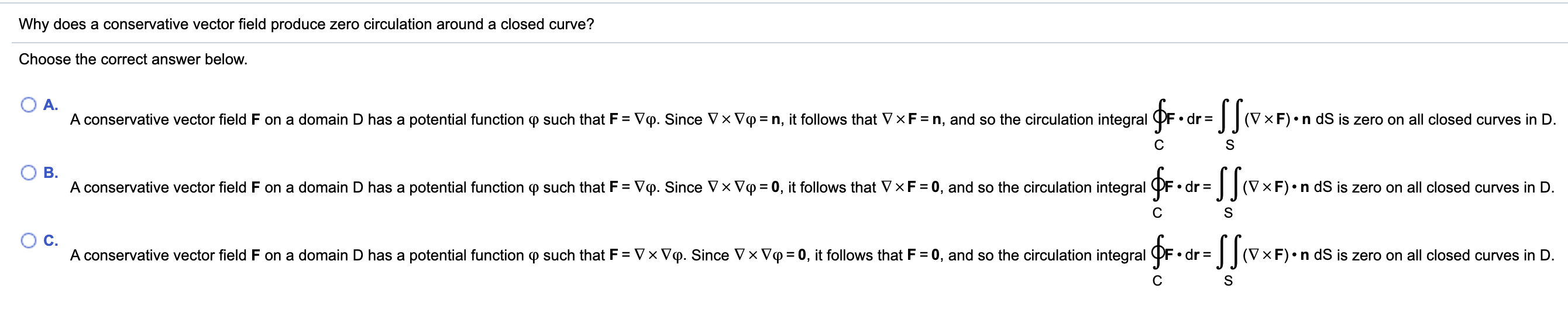 please help asap!!!!! Why does a conservative vector field produce zero circulation
