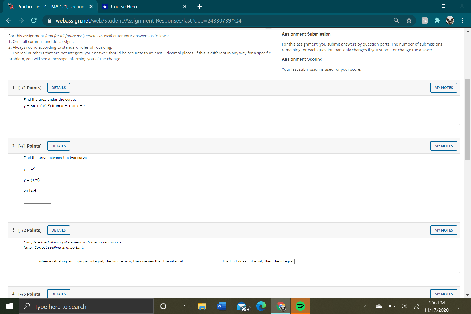 how do i solve these? Practice Test 4 - MA 121, section