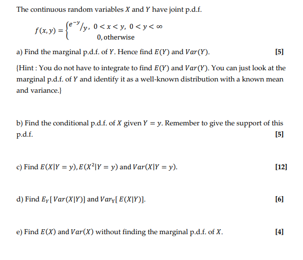 DETAILED SOLUTIONS a) - e) The continuous random variables X and Y