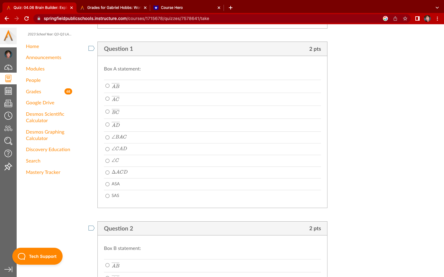 Hobbs: Wor x * Course Hero A springfieldpublicschools.instructure.com/courses/1715678/quizzes/7578641/take G A 2023 School