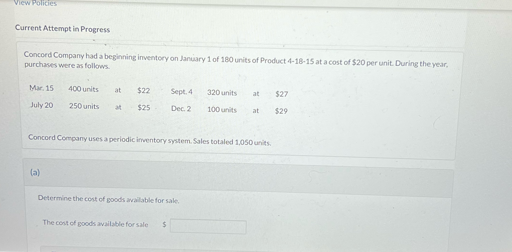 Show work please View Policies Current Attempt in Progress Concord Company had