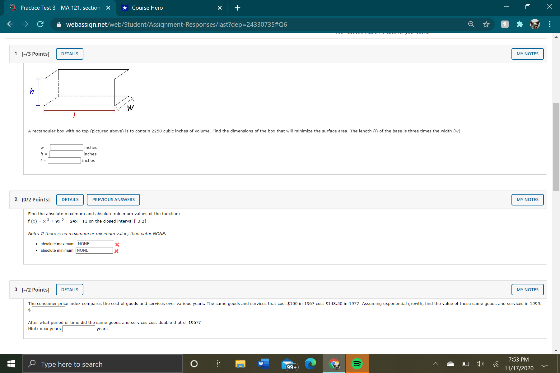 how do i solve these? Practice Test 3 - MA 121, section