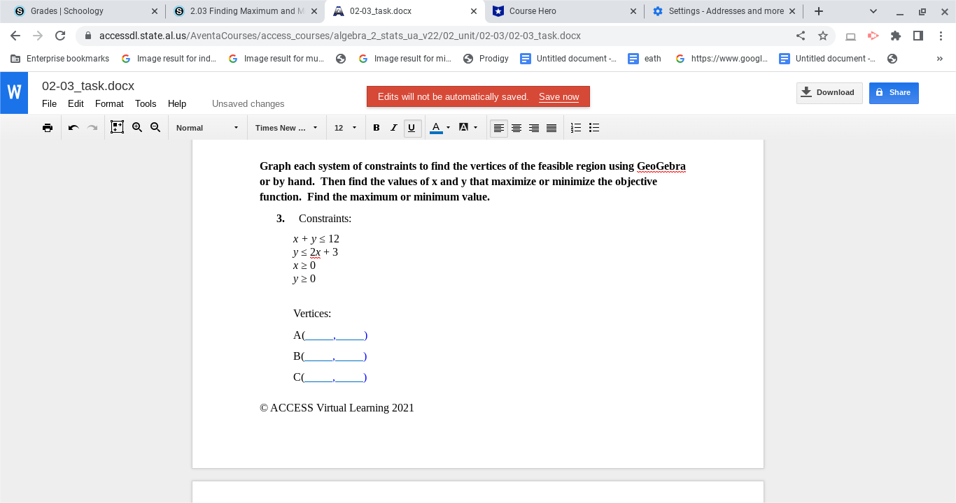  S Grades | Schoology X @ 2.03 Finding Maximum and M