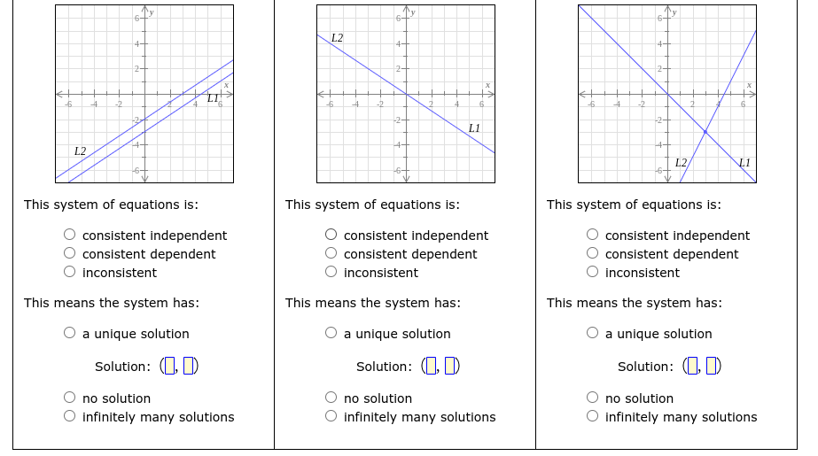 as "consistent dependent," "consistent independent," or "inconsistent." Then, choose the best description
