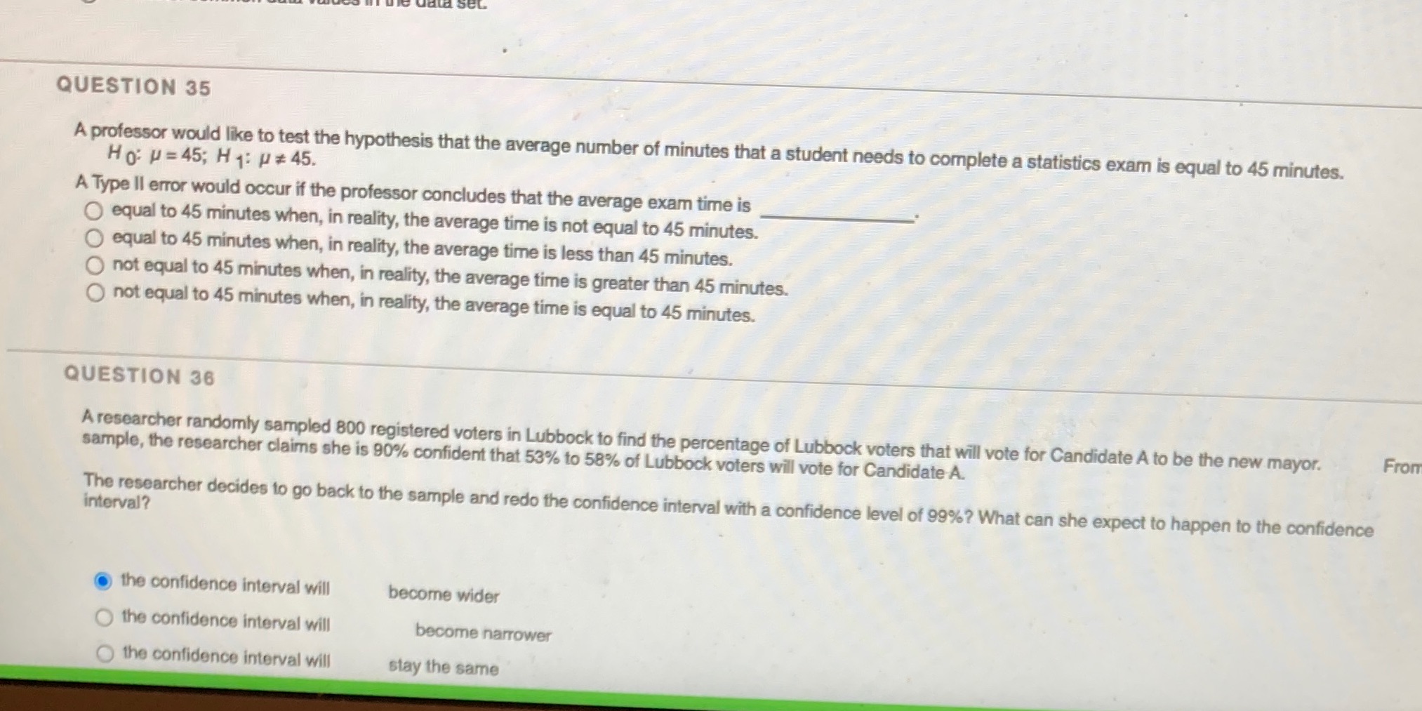 35 please QUESTION 35 A professor would like to test the hypothesis