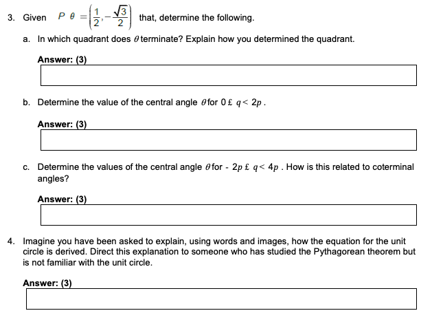 Answer: (3) b. Determine the value of the central angle Ofor Of