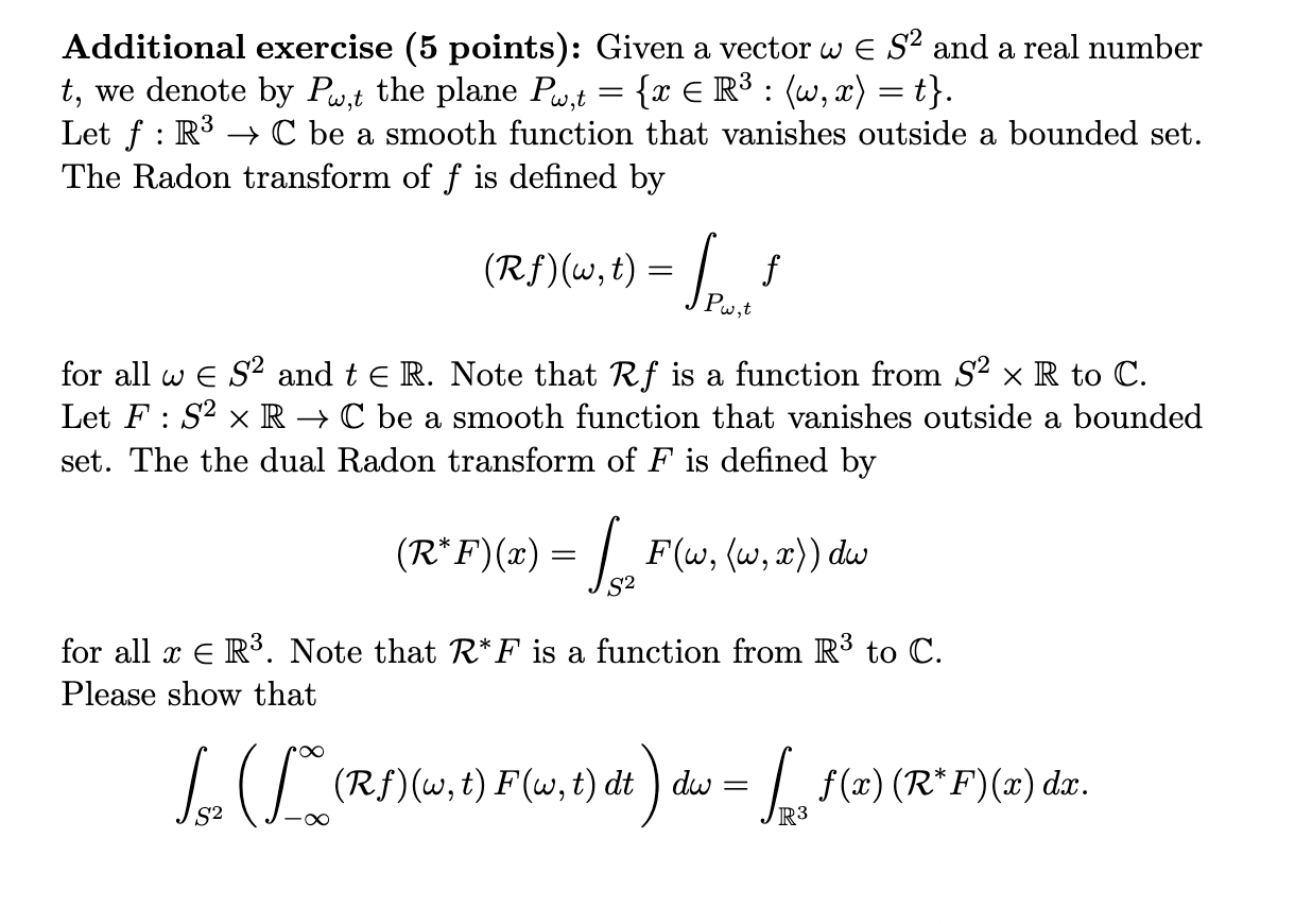  Additional exercise (5 points): Given a vector w E S and