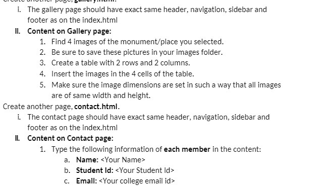  i. The gallery page should have exact same header, navigation, sidebar