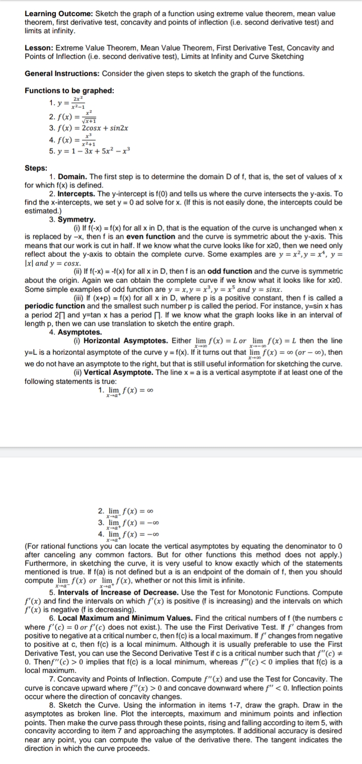 Lesson: Extreme Value Theorem, Mean Value Theorem, First Derivative Test, Concavity andPoints