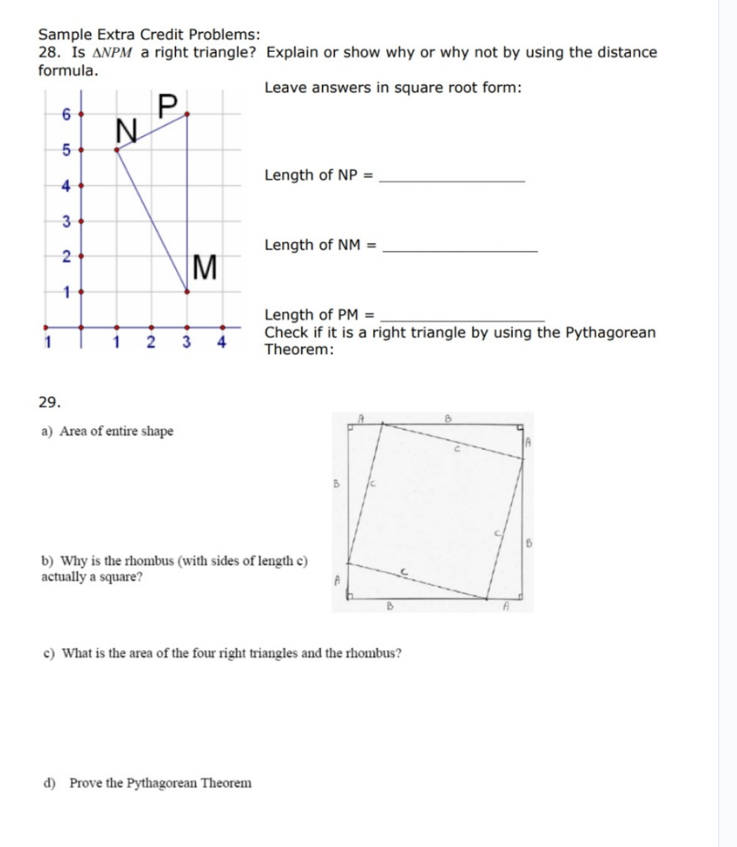  Sample Extra Credit Problems: 28. Is ANPM a right triangle? Explain