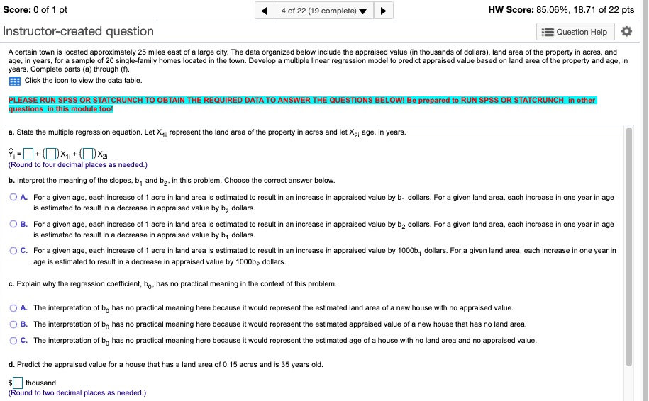 mean appraised value for houses that have a land area of 0.15