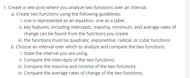 1. Create a new post where you analyze two functions over