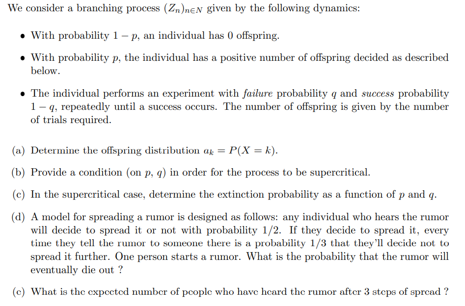Branching process to model rumor spread We consider a branching process (Zn)nEN