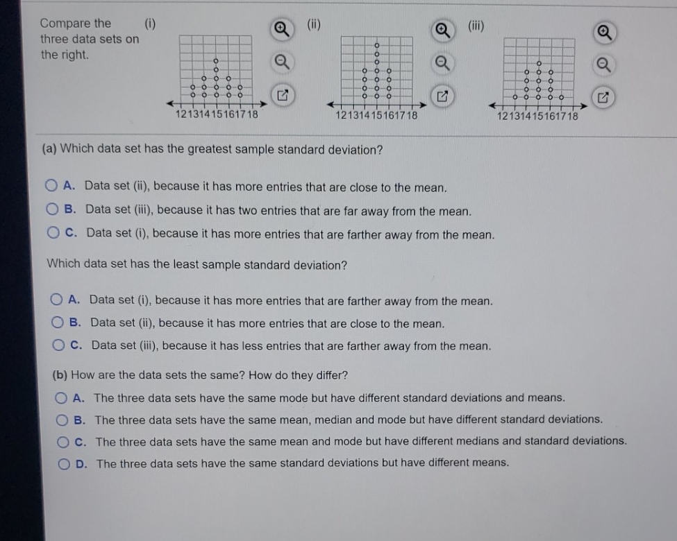 see attached Compare the (i) (ii) (iii) three data sets on the