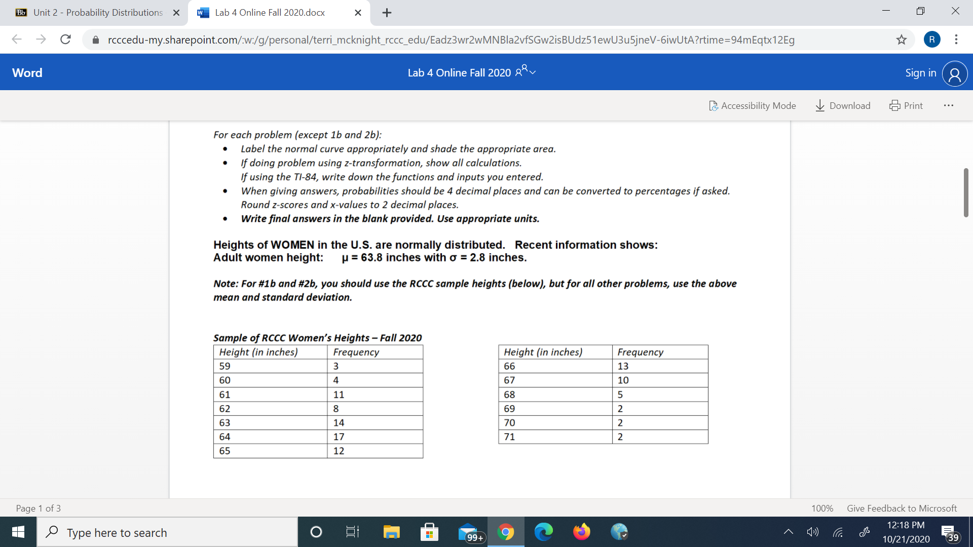 Bb Unit 2 - Probability Distributions X W Lab 4 Online