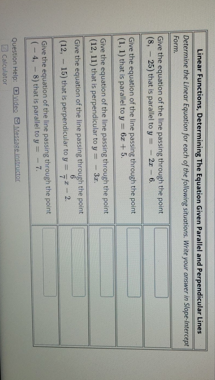 pls help with hw question Linear Functions, Determining The Equation Given Parallel