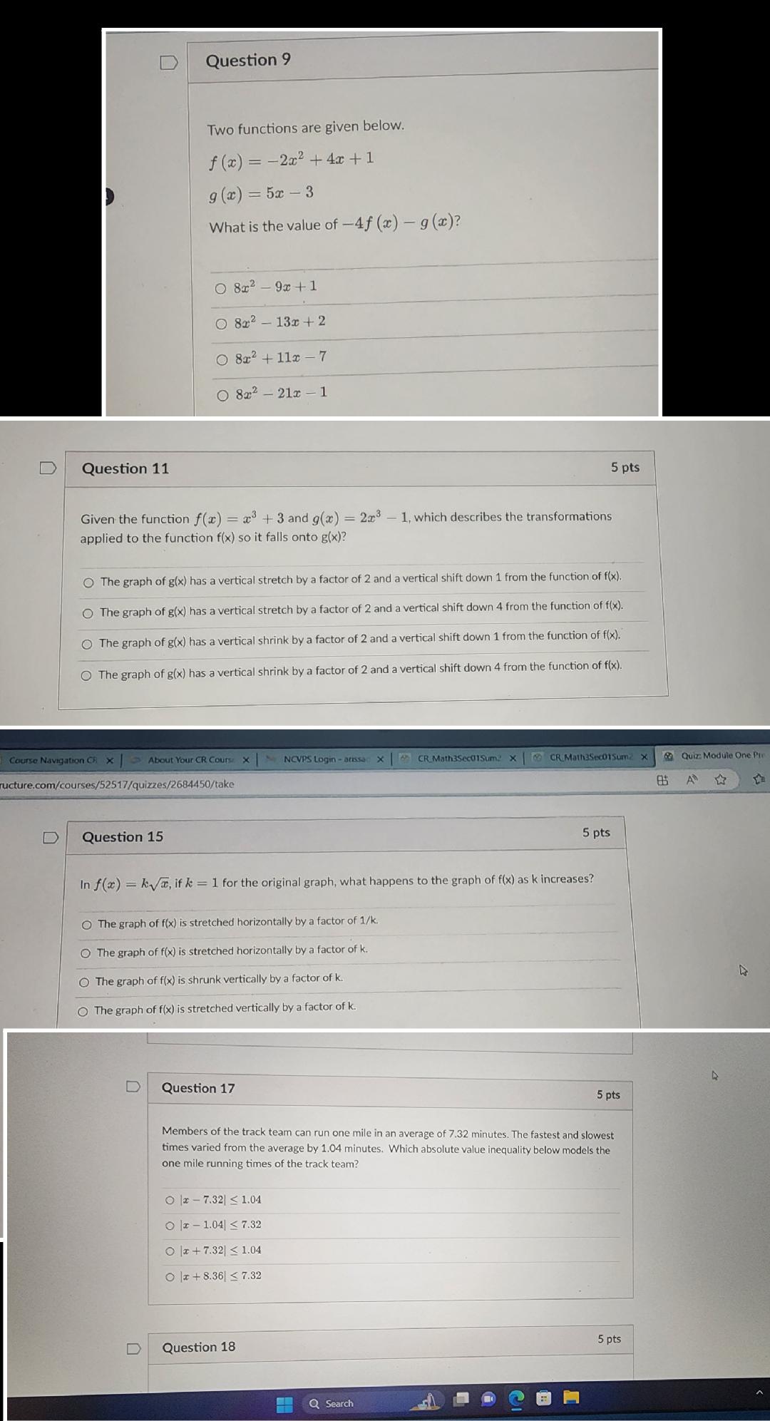  D Question 9 Two functions are given below. f (x) =