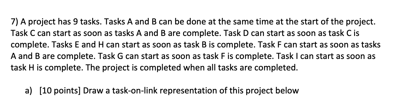  A project has 9 tasks. Tasks A and B can be