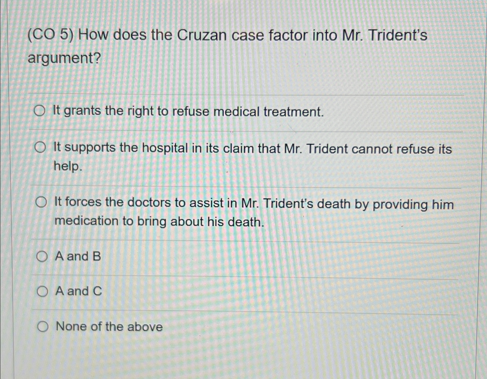  (CO 5) How does the Cruzan case factor into Mr. Trident's