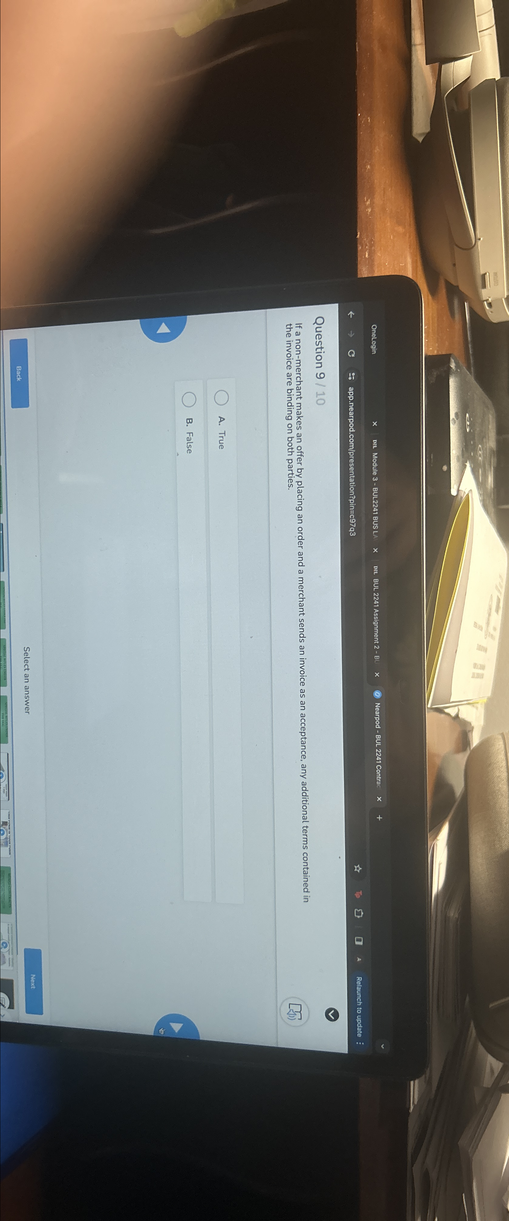  Question 9/10 If a non-merchant makes an offer by placing an