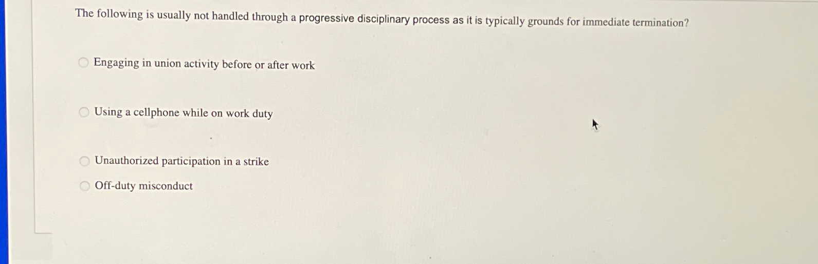  The following is usually not handled through a progressive disciplinary process