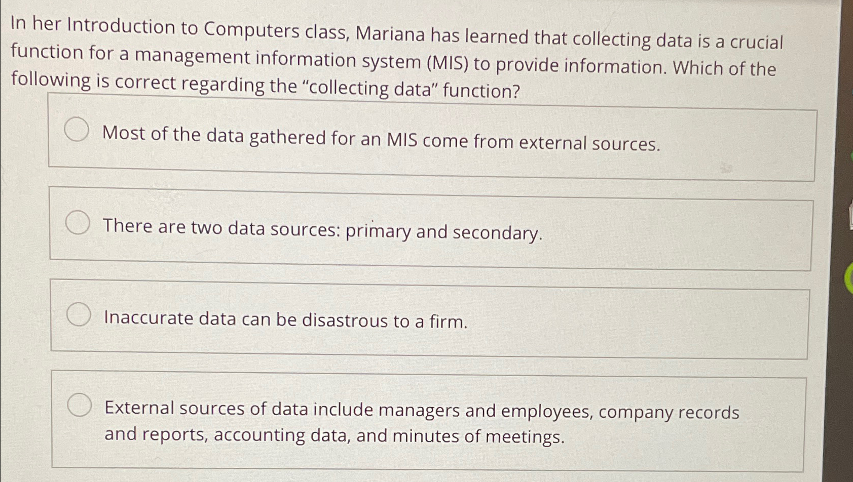 In her Introduction to Computers class, Mariana has learned that collecting