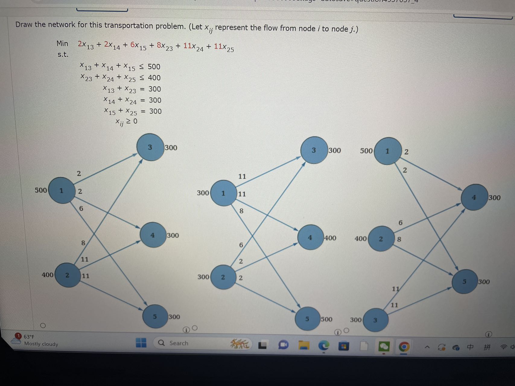  Draw the network for this transportation problem. (Let xij represent the