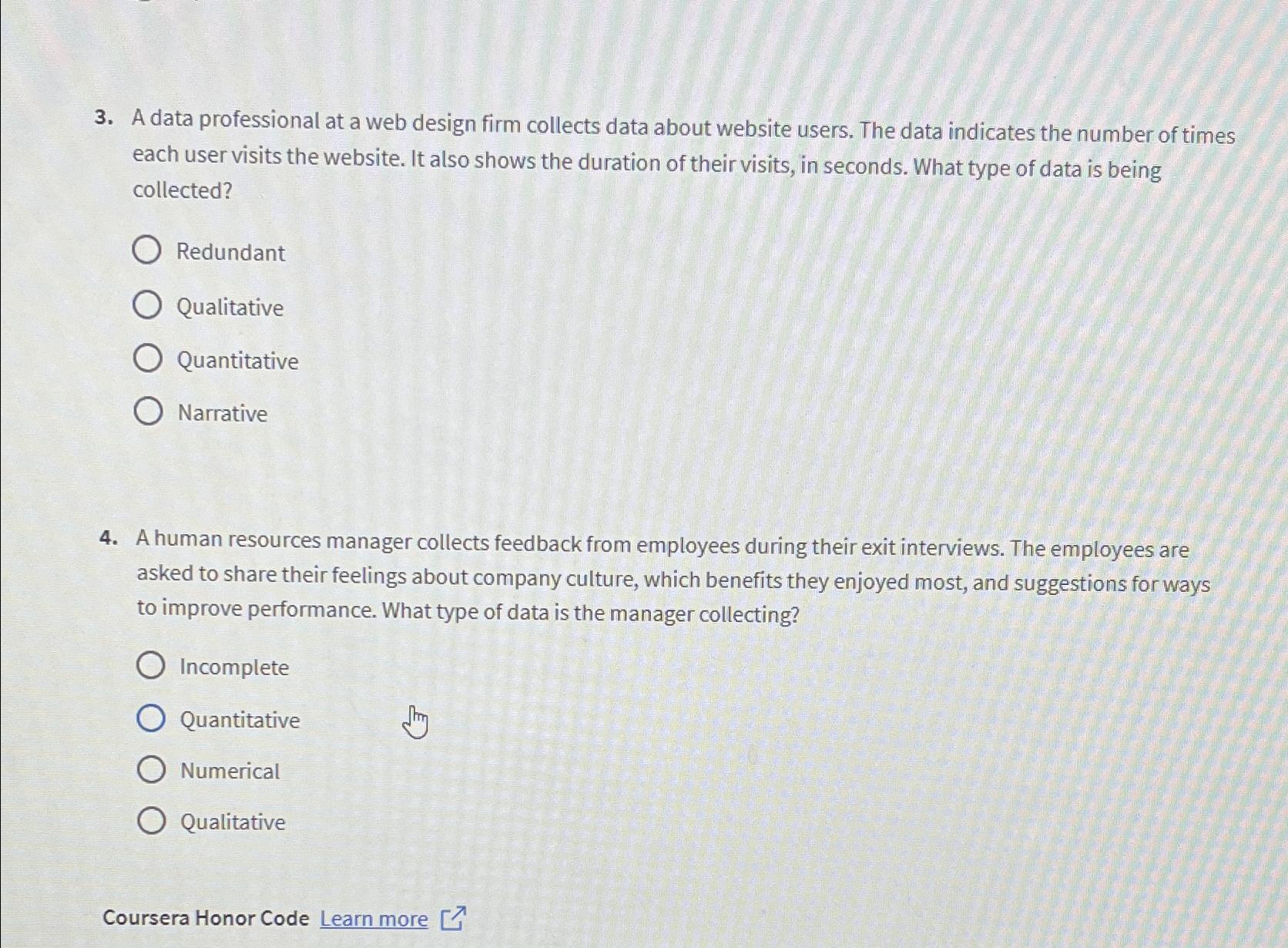  A data professional at a web design firm collects data about