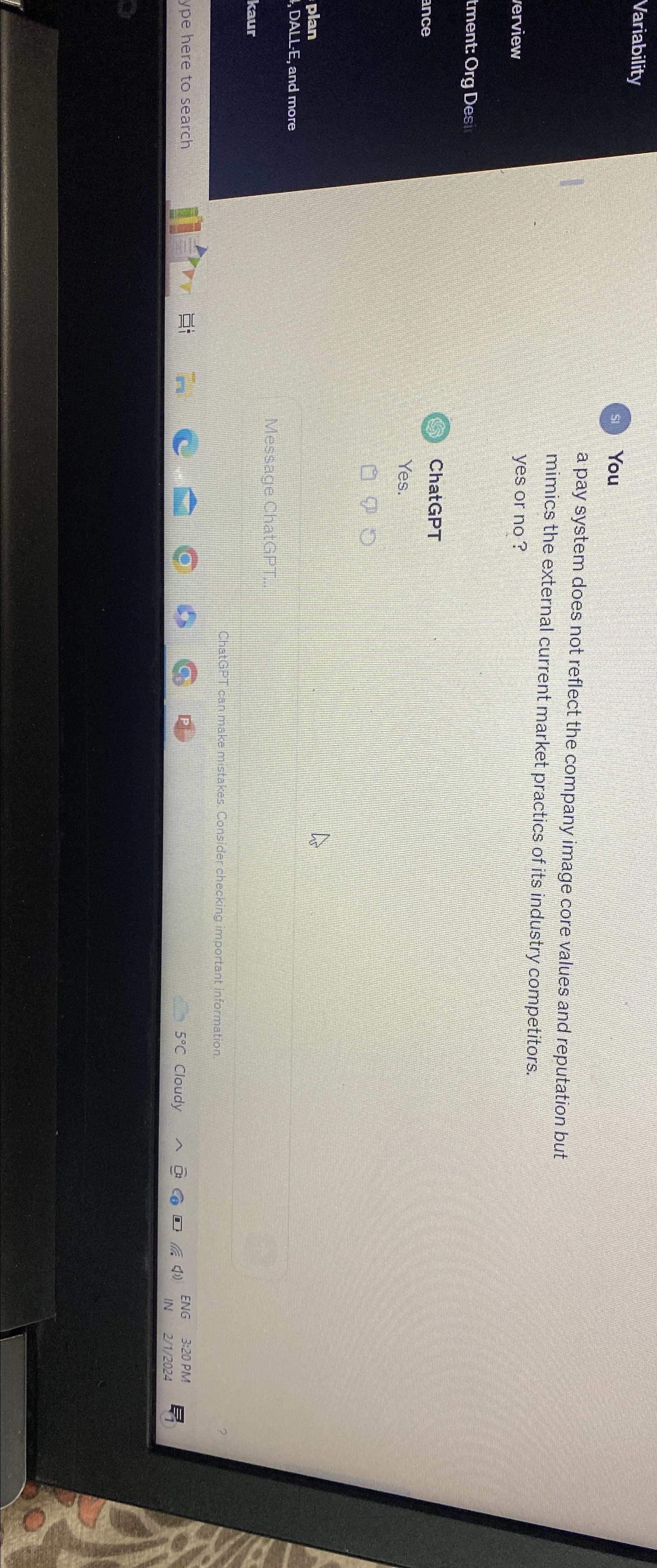  Variability You a pay system does not reflect the company image