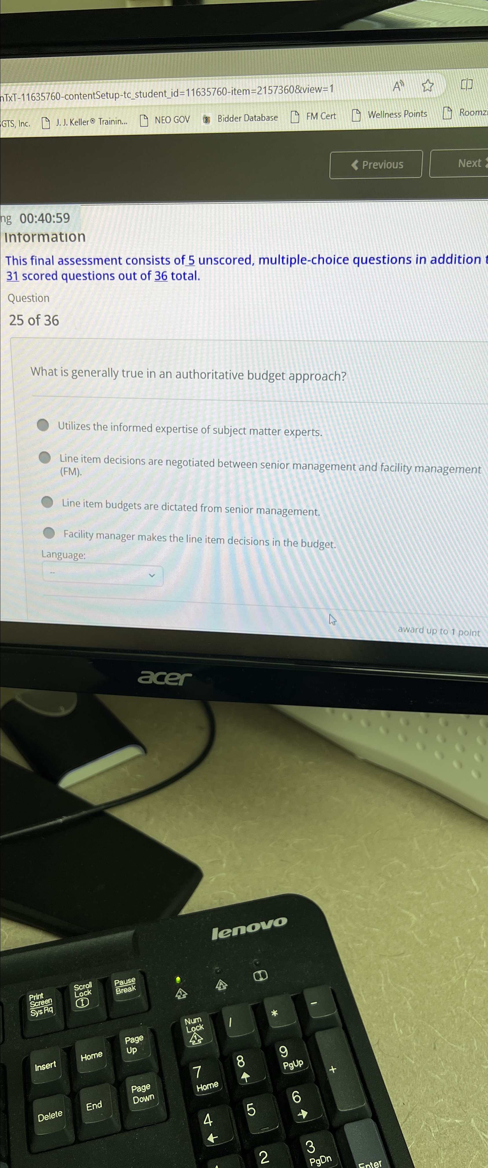  Previous ng 00:40:59 Intormation This final assessment consists of 5 unscored,