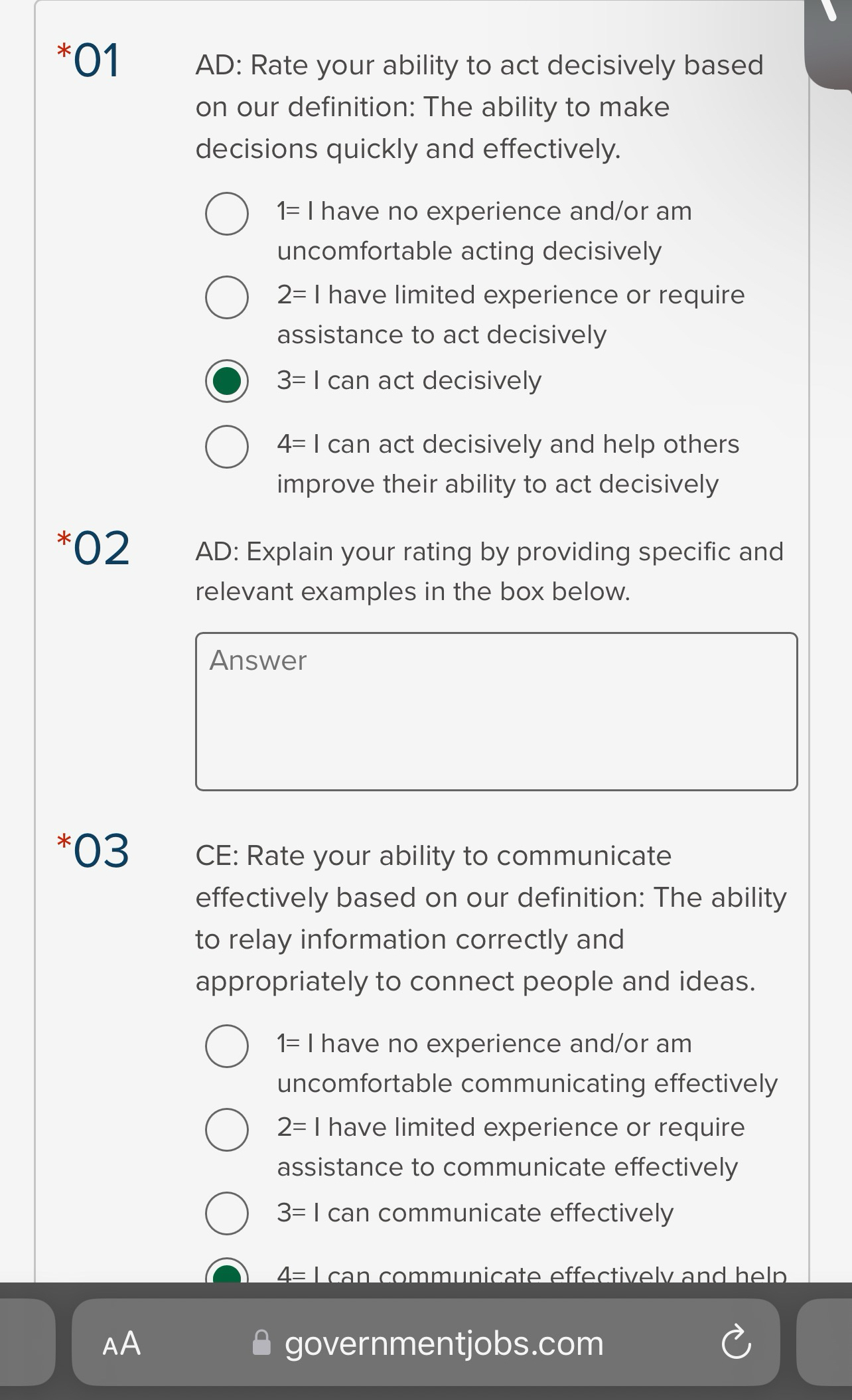  *01 AD: Rate your ability to act decisively based on our