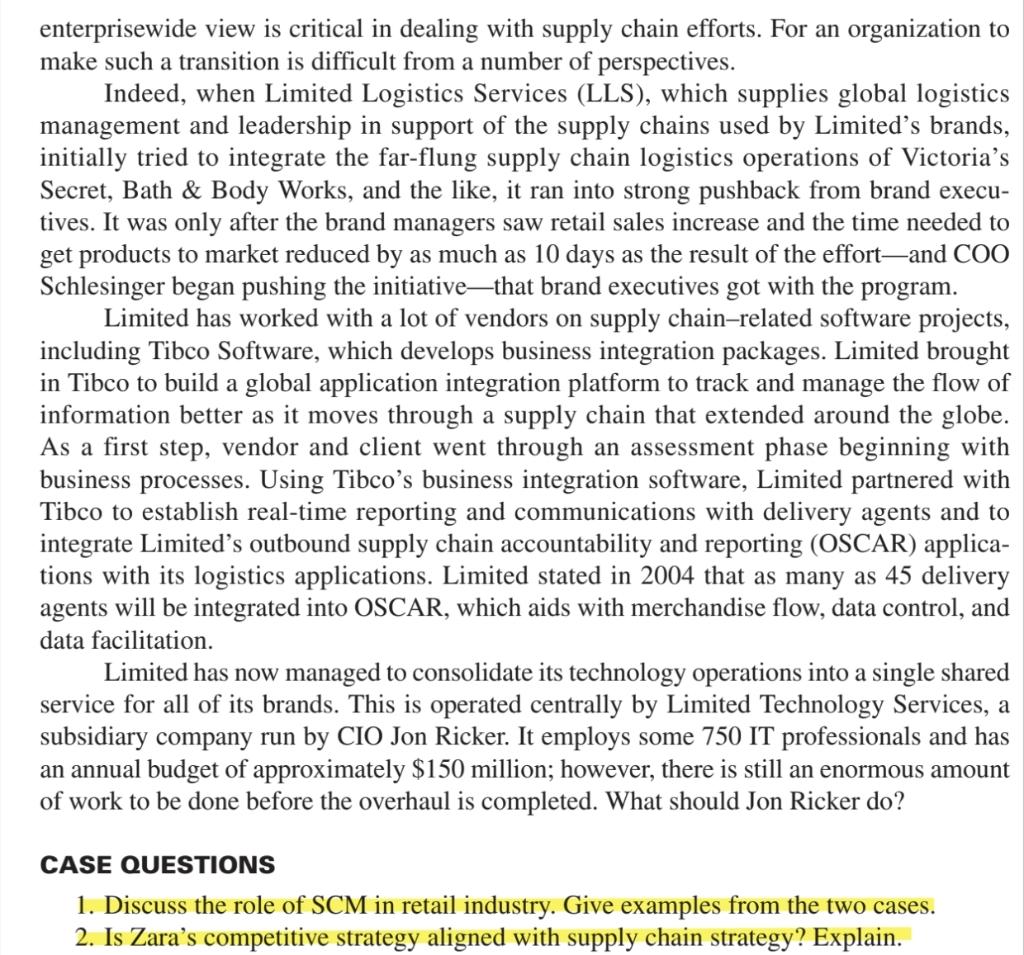 Discuss the role of SCM in retail industry. Give examples from the