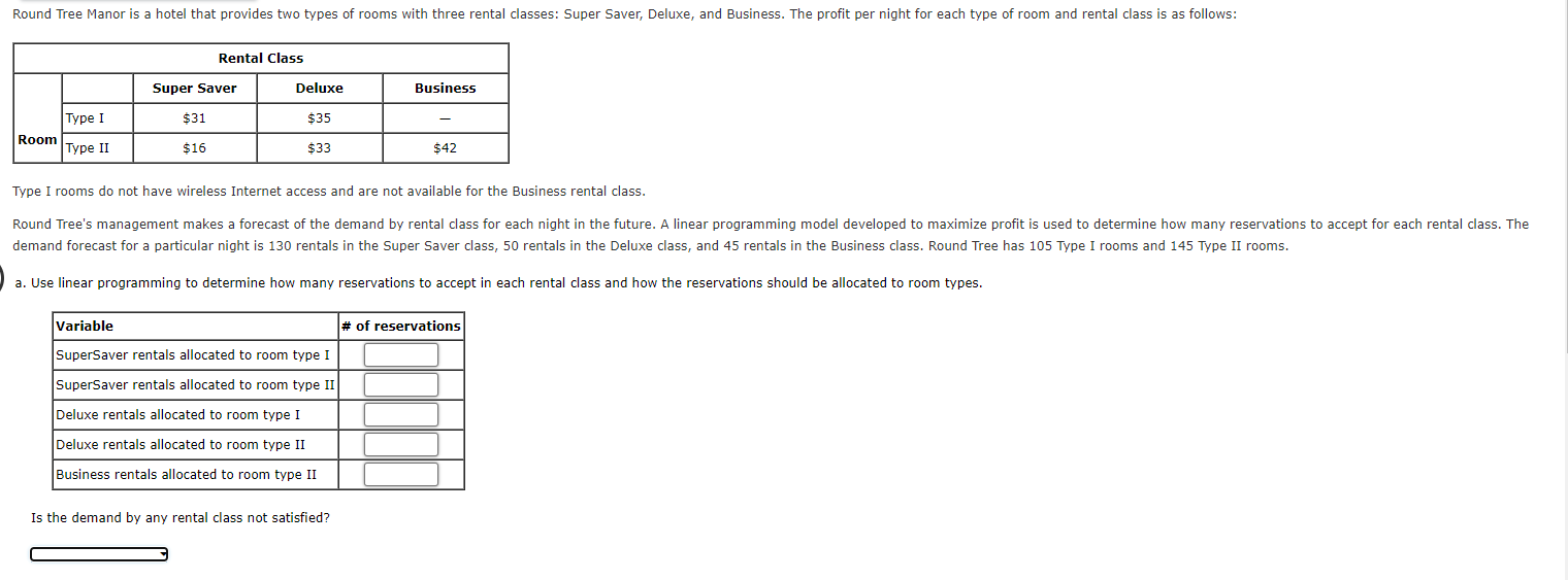 Type I rooms do not have wireless Internet access and are