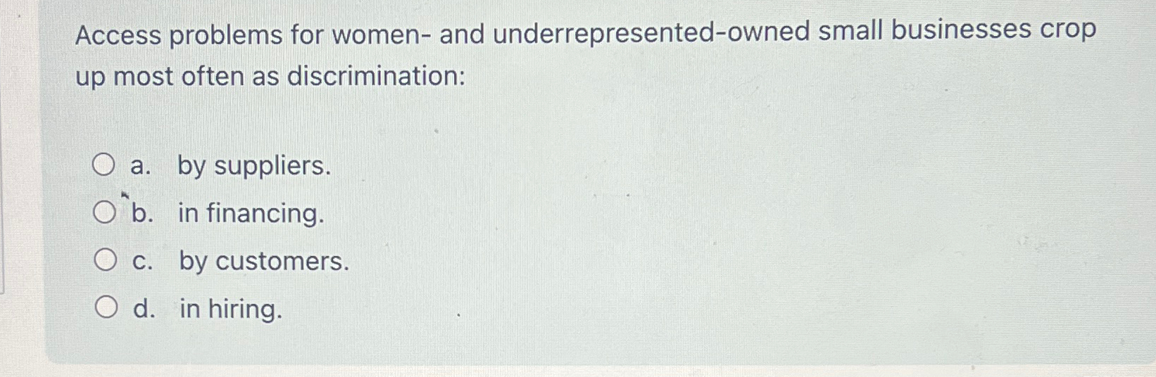  Access problems for women- and underrepresented-owned small businesses crop up most