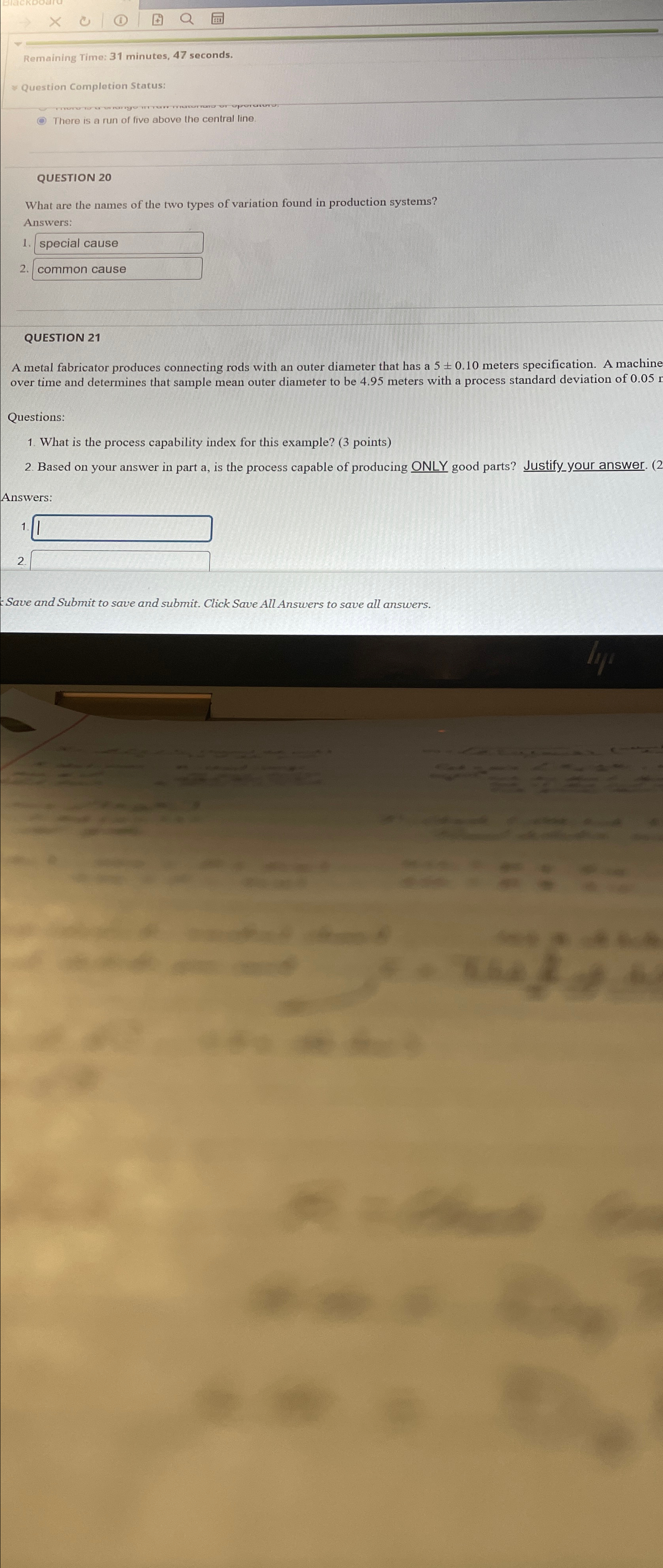  Remaining Time: 31 minutes, 47 seconds. Question Completion Status: There is