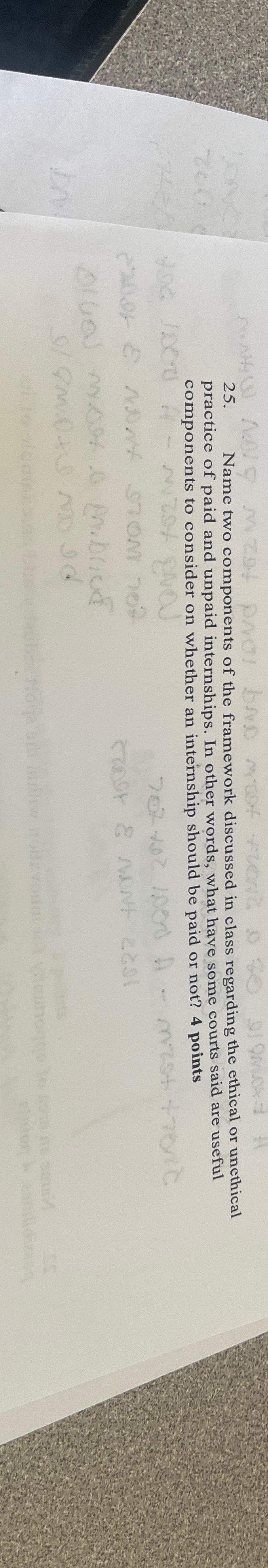  Name two components of the framework discussed in class regarding the