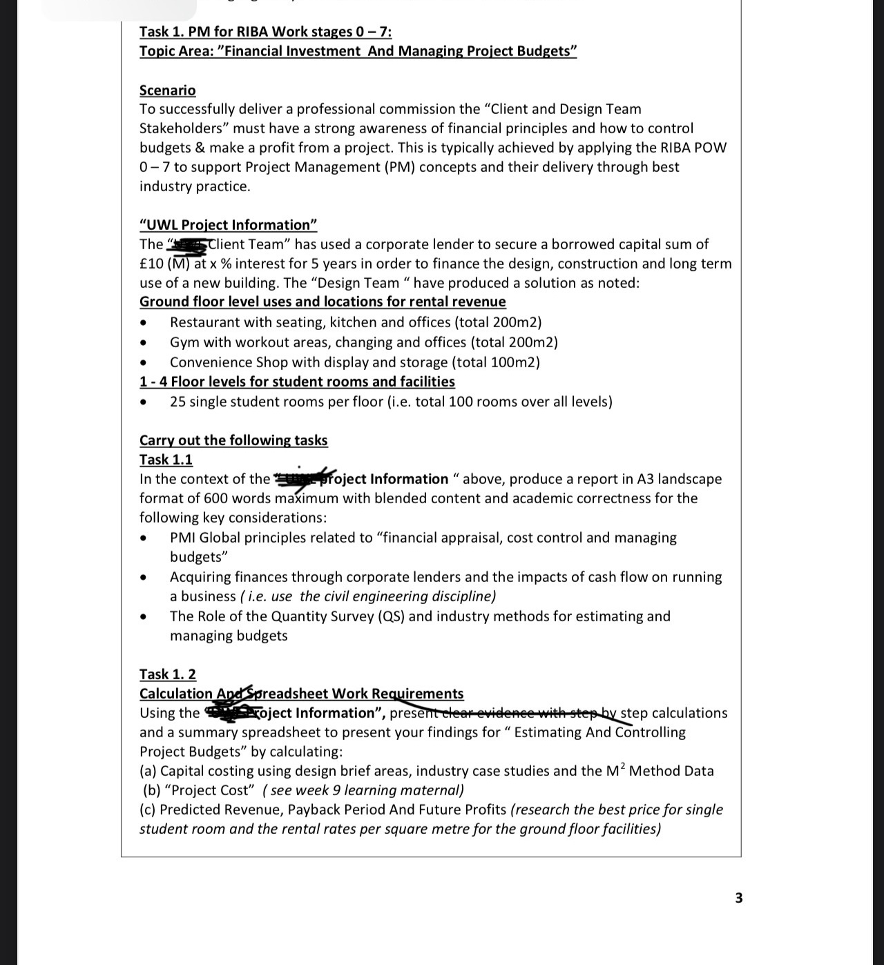  Task 1. PM for RIBA Work stages 0-7: Topic Area: "Financial