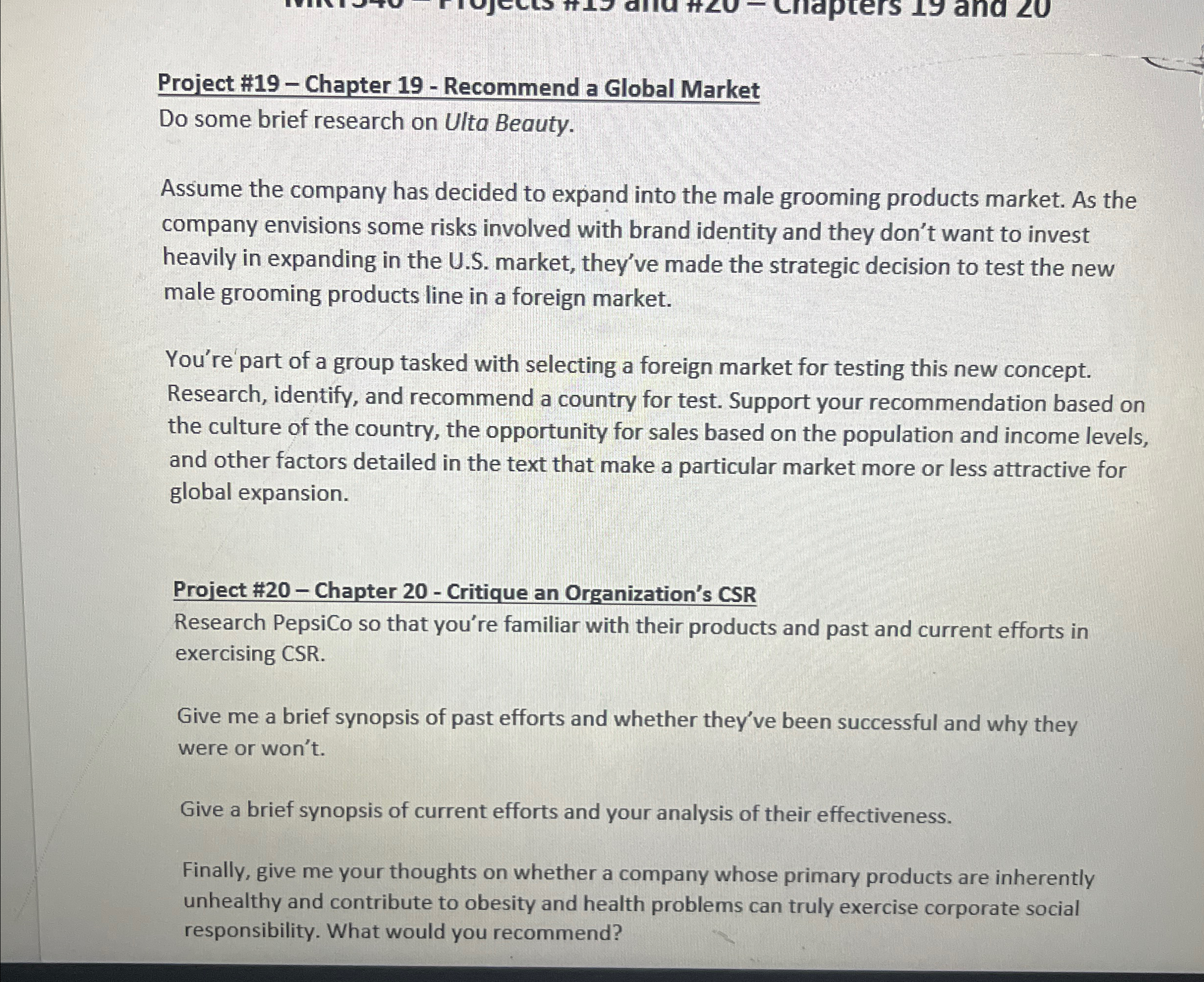  Project #19- Chapter 19- Recommend a Global Market Do some brief