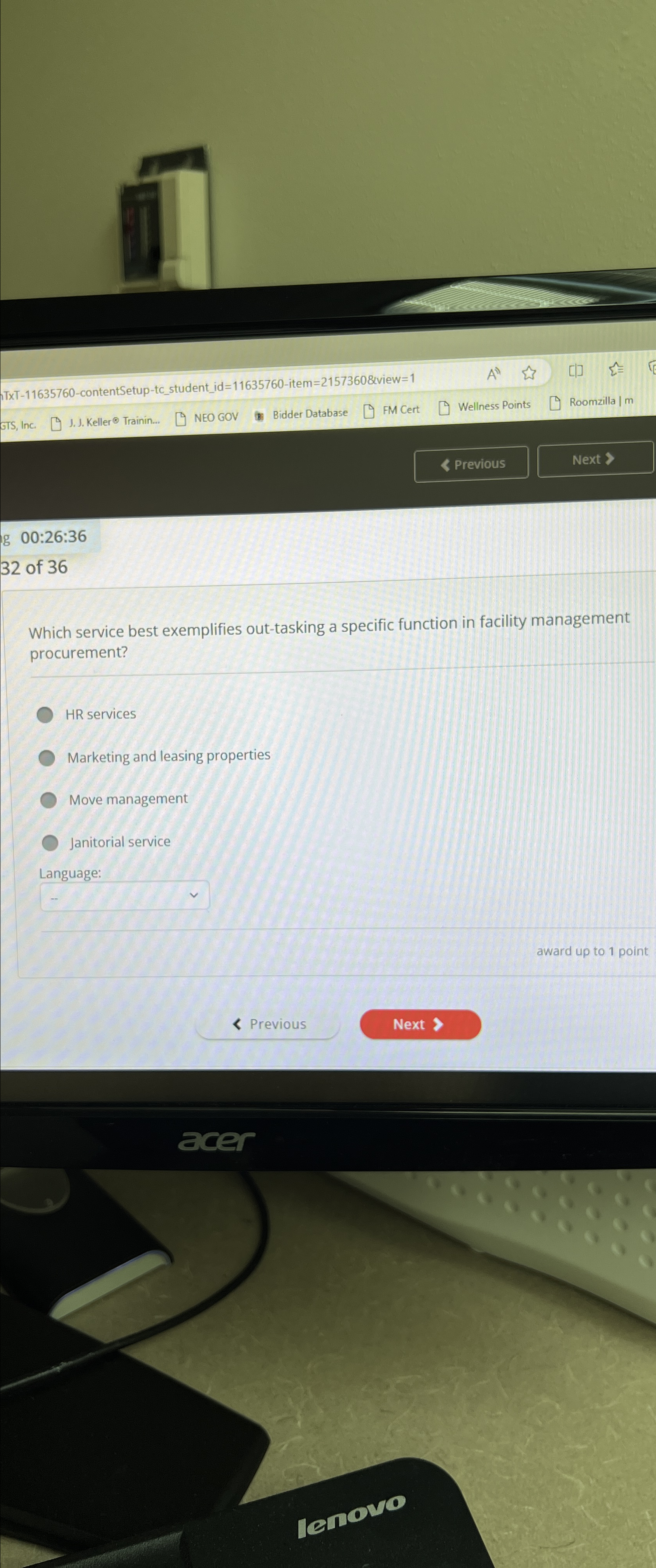  Previous Next > g 00:26:36 32 of 36 Which service best