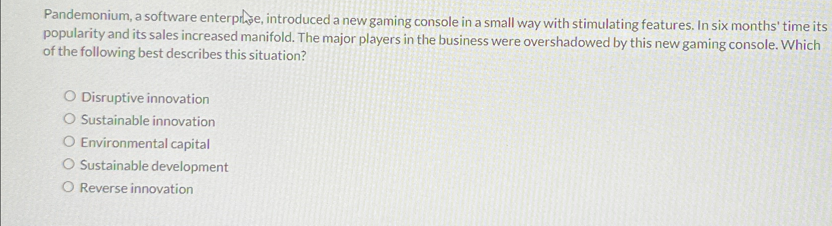  Pandemonium, a software enterprle, introduced a new gaming console in a