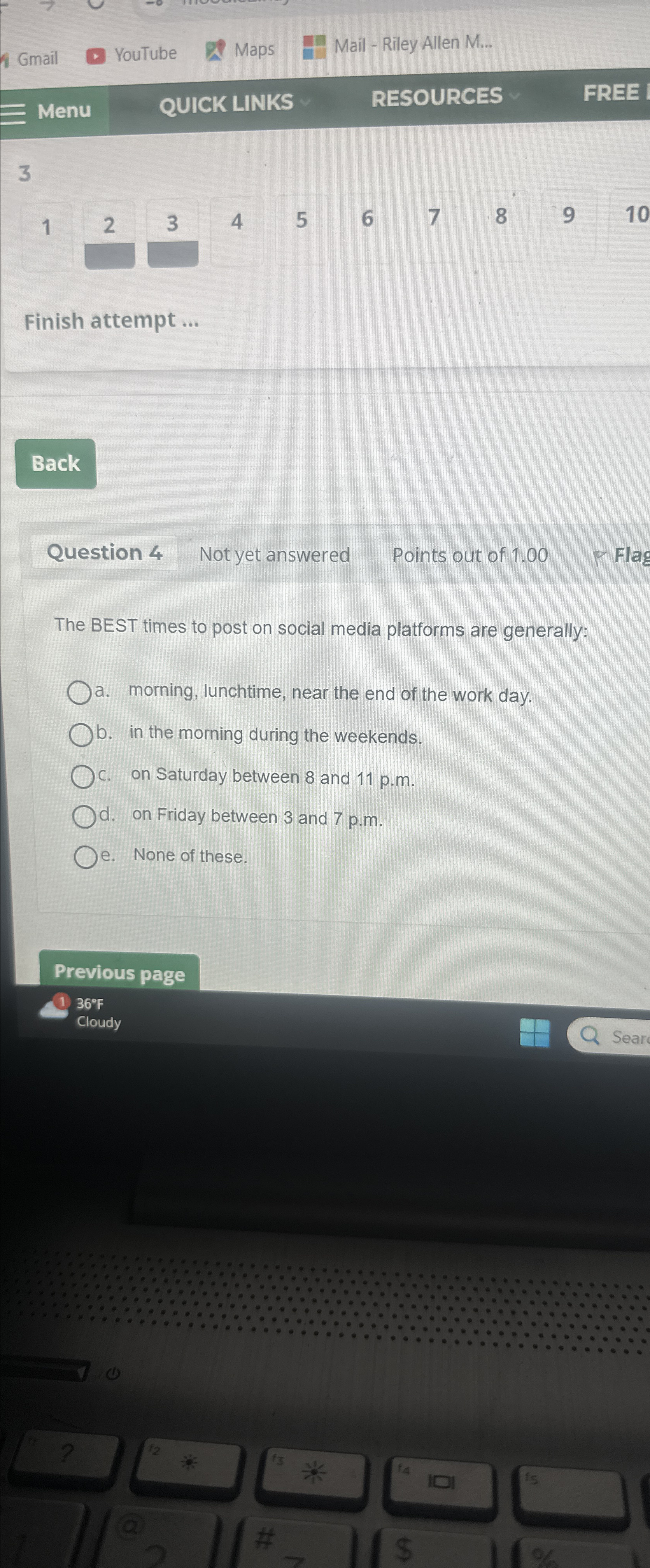  Gmail YouTube Maps Mail - Riley Allen M.. Menu QUICK LINKS