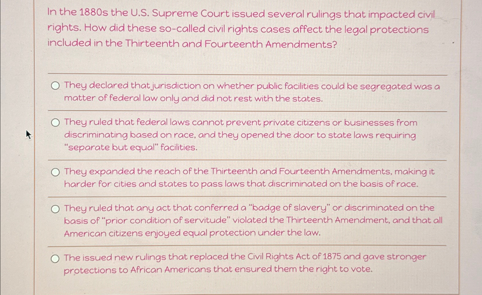  In the 1880 s the U.S. Supreme Court issued several rulings