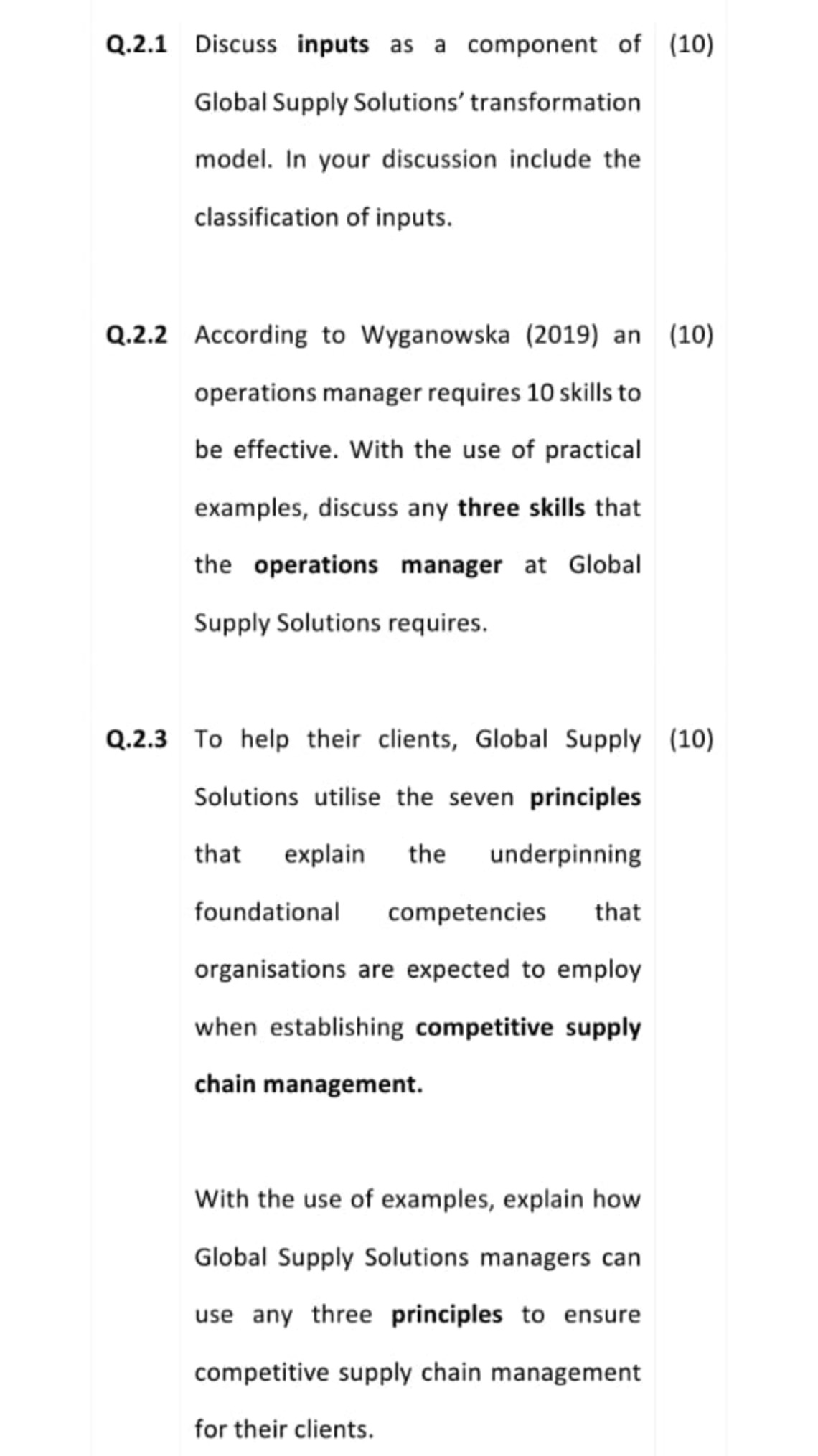  Q.2.1 Discuss inputs as a component of Global Supply Solutions' transformation