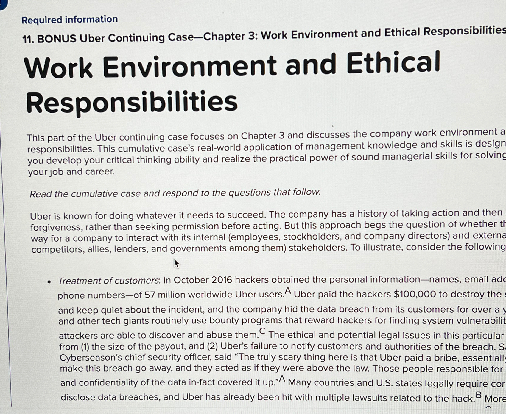  Required information 11. BONUS Uber Continuing Case-Chapter 3: Work Environment and