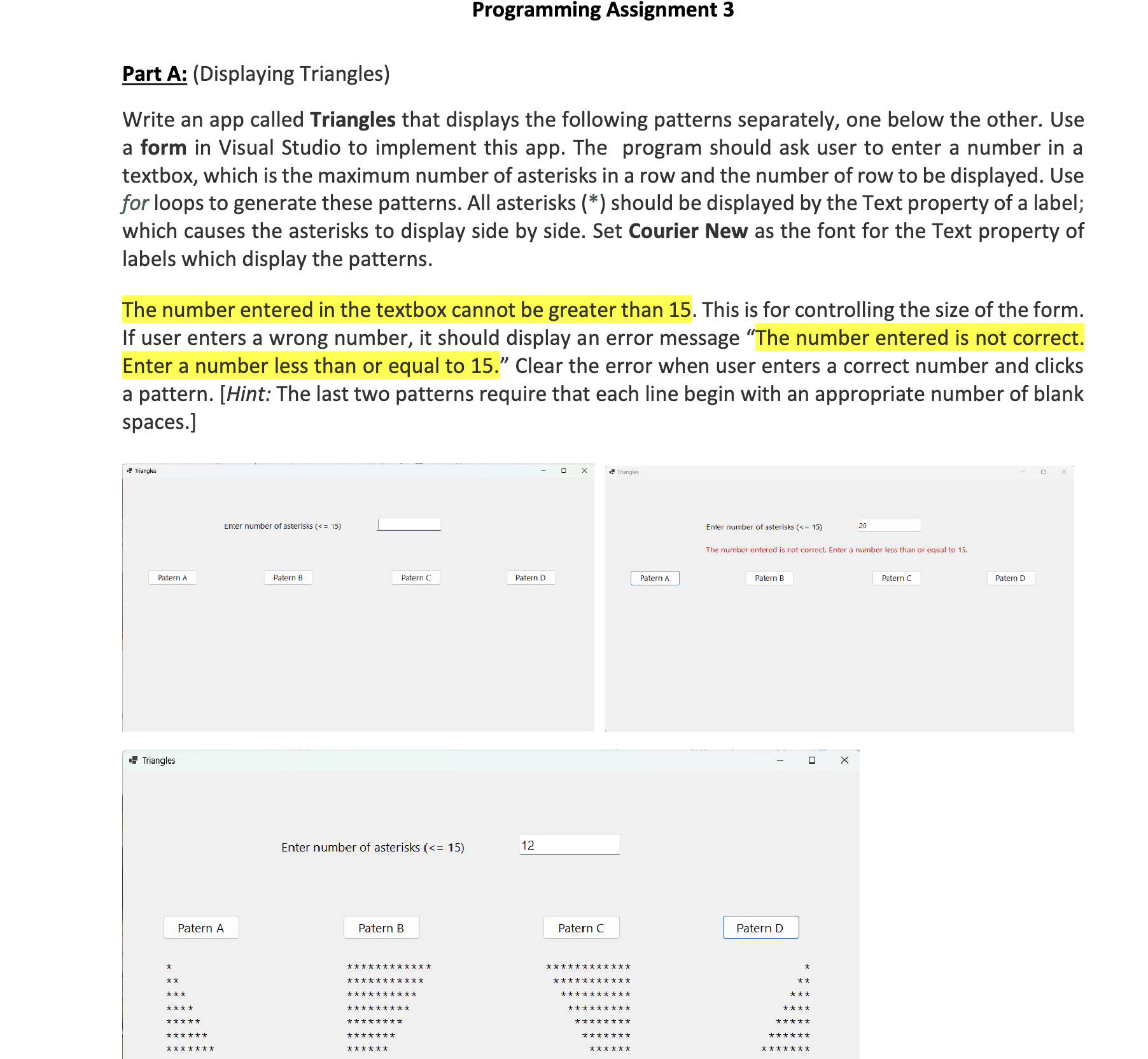  Enter number of asterisks ) IV Triangles Triangles Triangles Enter number