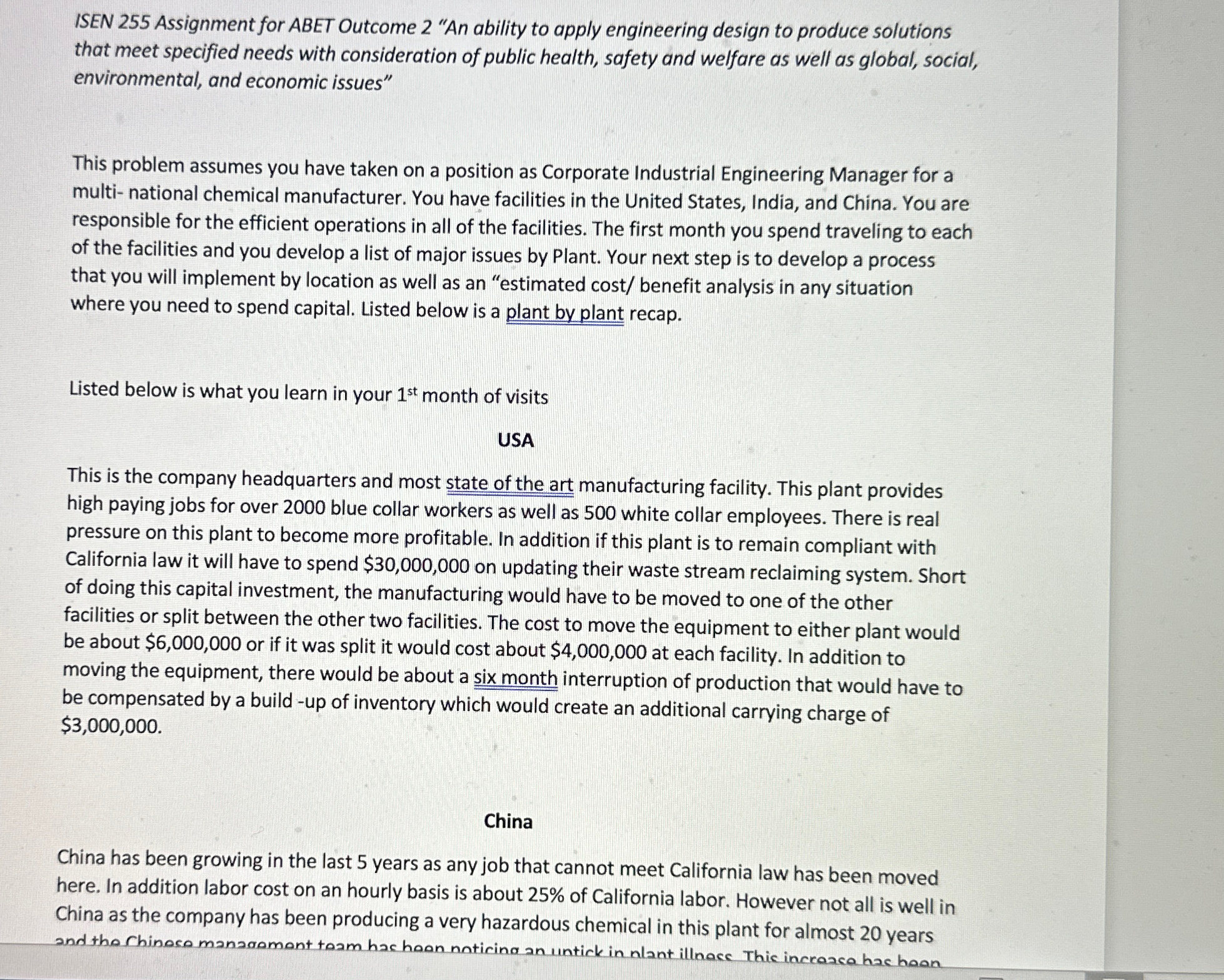  ISEN 255 Assignment for ABET Outcome 2"An ability to apply engineering