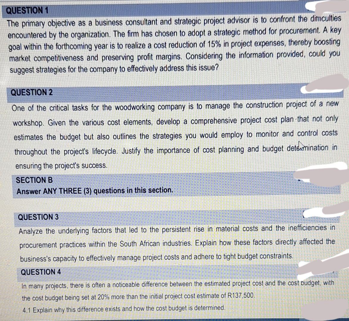  Background to the Problem: The small business, specializing in custom woodwork