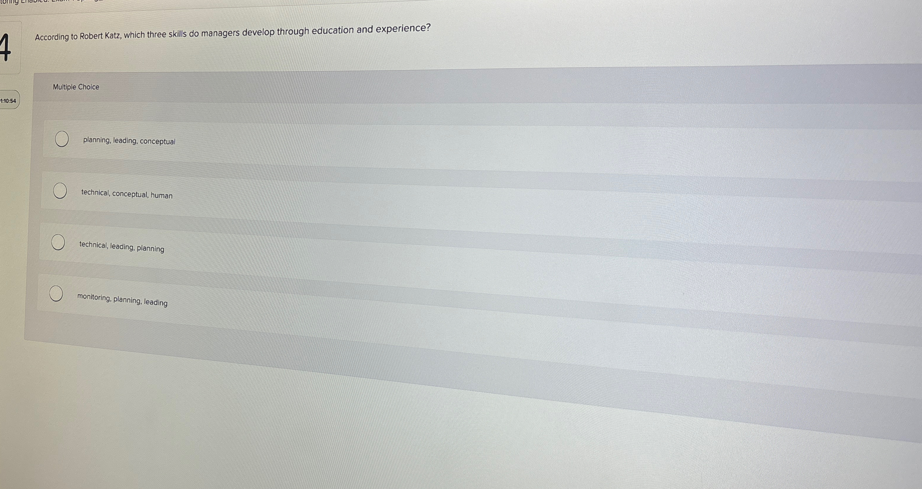  According to Robert Katz, which three skills do managers develop through