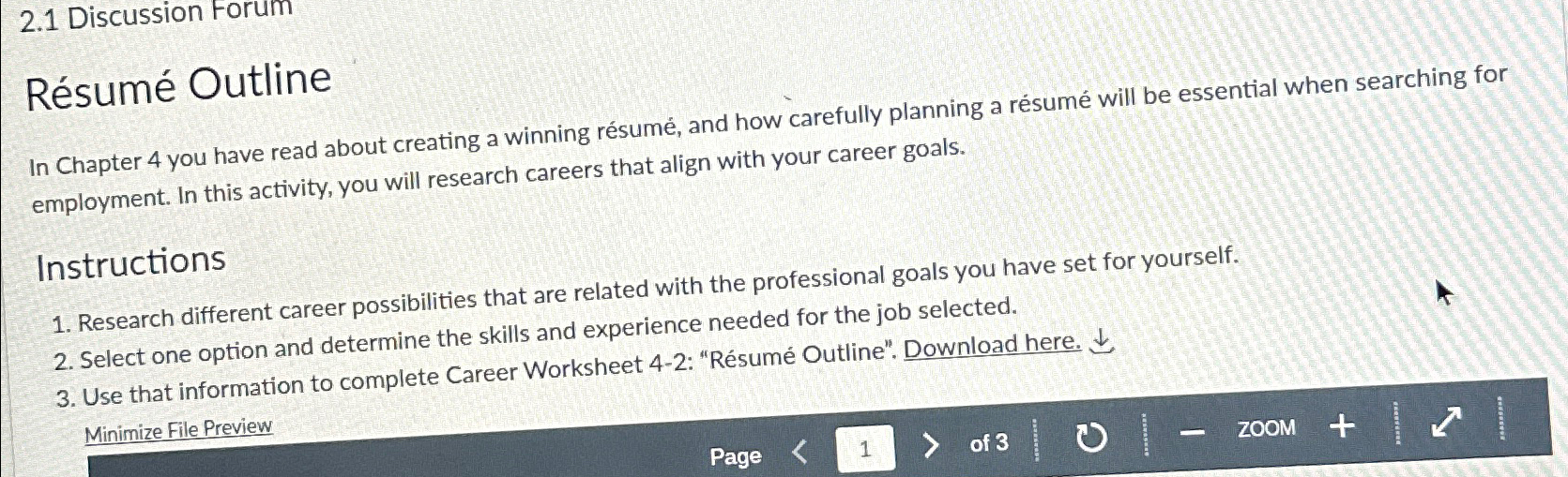  2.1 Discussion Forum Rsum Outline In Chapter 4 you have read